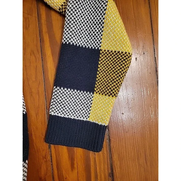 Cabi Sweater Coat Toggle Jacket Yellow Blue Ivory Plaid Check Hooded Size Medium - Picture 4 of 10